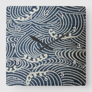 Reloj Cuadrado Vintage Japanese Textile, Wave Pattern