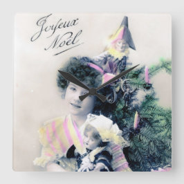Reloj Cuadrado Vintage Joyeux Noël con Chica y muñeca