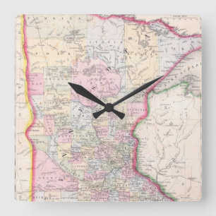 Reloj Cuadrado Vintage Map of Minnesota (1864)