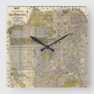 Reloj Cuadrado Vintage Map of San Francisco (1932)
