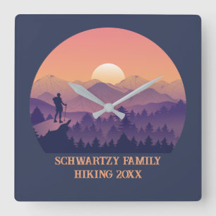 Reloj Cuadrado Vintage Mountain Hiker's Sunset purple oran
