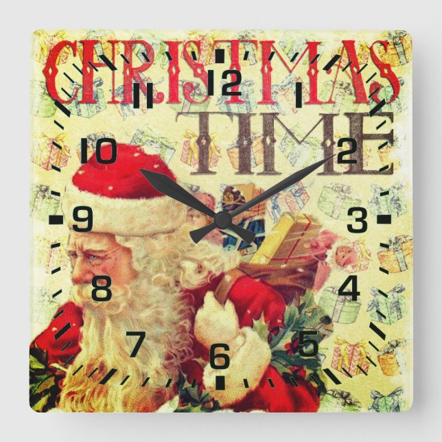 Reloj Cuadrado Vintage navidad Santa Claus (Anverso)