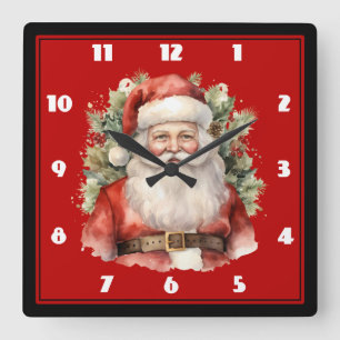 Reloj Cuadrado Vintage Navidad Santa Claus Sonriendo