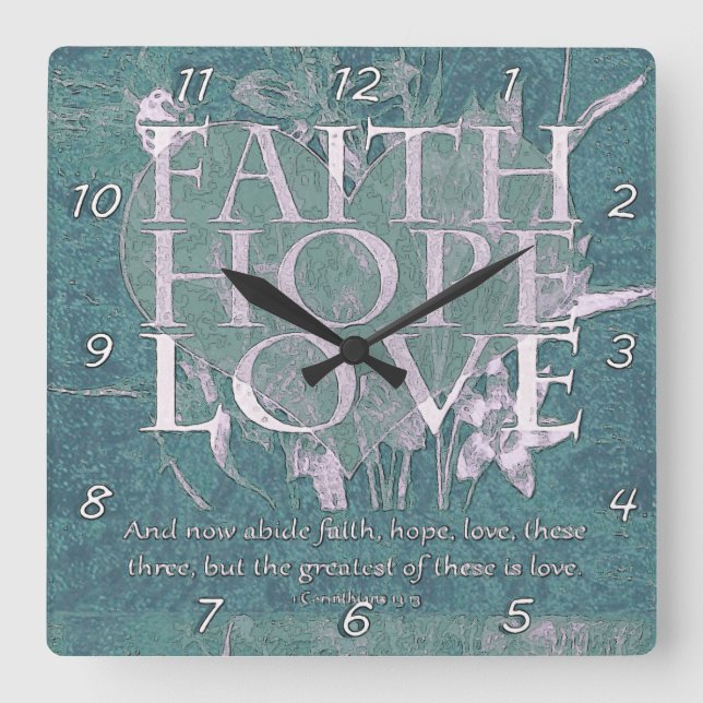 Reloj Cuadrado Vintage Ocean Faith, Hope and Love (Anverso)