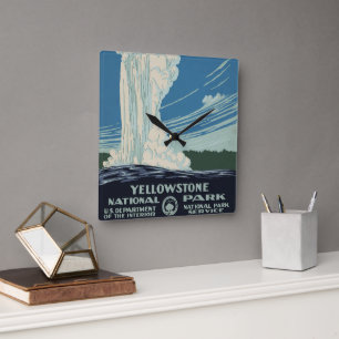 Reloj Cuadrado Vintage Old Faithful en el Parque Nacional Yellows