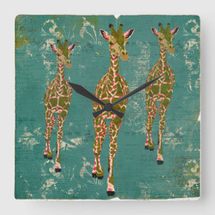 Reloj Cuadrado Vintage Olive & Pink Rose Giraffes Clock