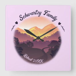 Reloj Cuadrado Vintage Purple Yellow Farmhouse Mountain Sunset