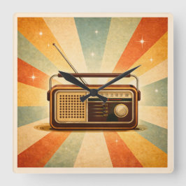 Reloj Cuadrado Vintage Radio Retro Sunburst Wall Clock