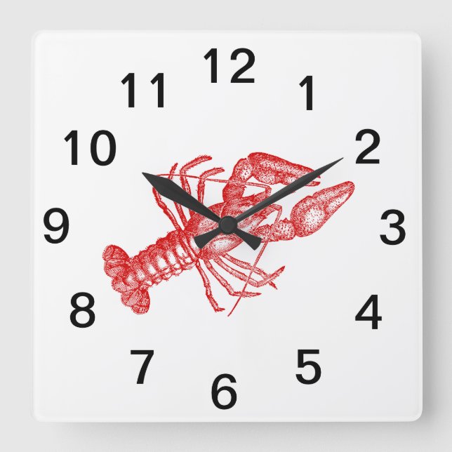 Reloj Cuadrado Vintage Red Lobster #1 Drawing (Anverso)