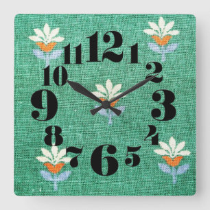 Reloj Cuadrado Vintage/Retro Floral Verde de los años 70