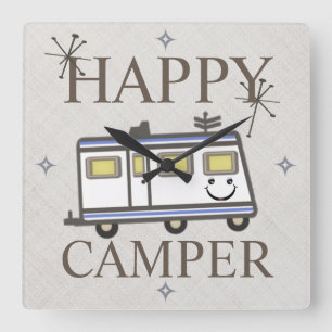 Reloj Cuadrado Vintage Retro Happy Camper Wall Clock