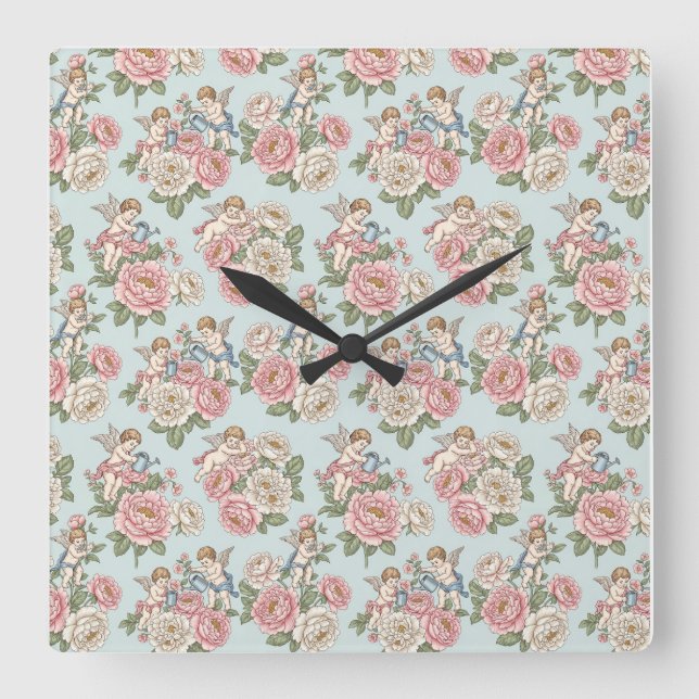 Reloj Cuadrado Vintage Rococo Revival Rose Garden Romantic  (Anverso)