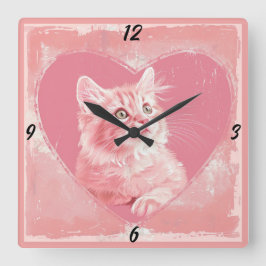 Reloj Cuadrado Vintage rosa lindo Kitten Heart Square Wall Clock