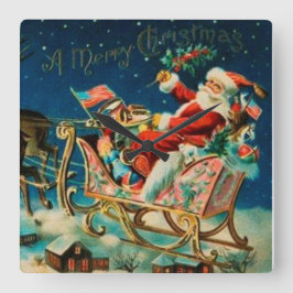 Reloj Cuadrado Vintage Santa Claus Sleigh Navidades