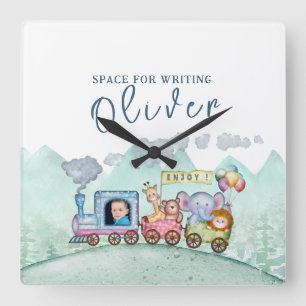 Reloj Cuadrado Vintage Train Transport Birday Watercolor foto