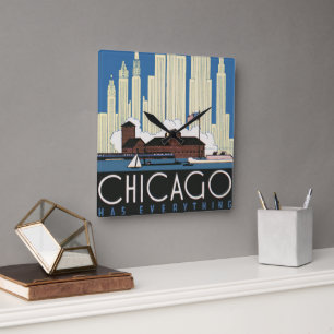 Reloj Cuadrado Vintage Travel Chicago Lo Tiene Todo Ciudad Skylin