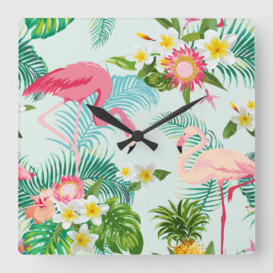Reloj Cuadrado Vintage Tropical Flowers And Birds