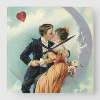 Reloj Cuadrado Vintage Valentine's Day Victorian Kiss on the Moon