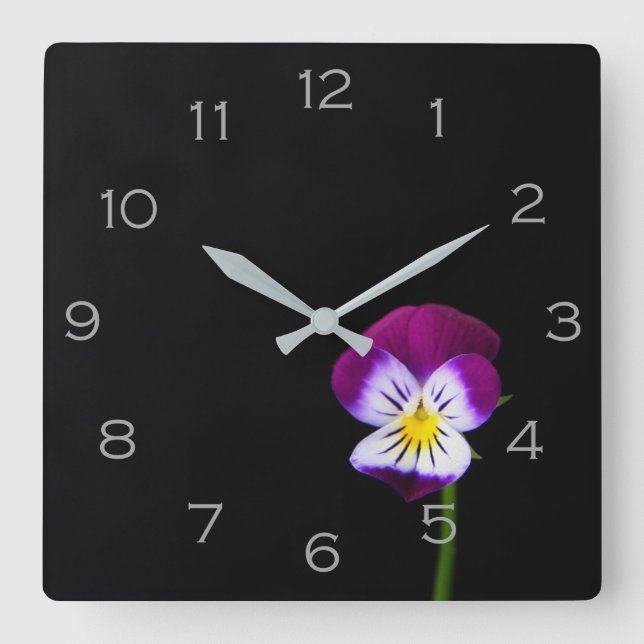 Reloj Cuadrado Violet Flower Gray Numbers wccn (Anverso)