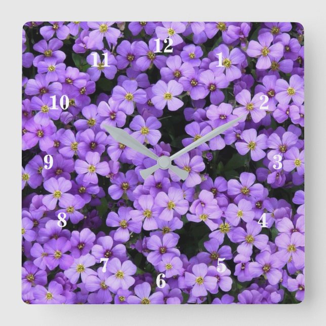 Reloj Cuadrado Violet Flowers - Spring (Anverso)