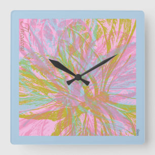 Reloj Cuadrado Violeta rosa de mariposa dorada abstracta