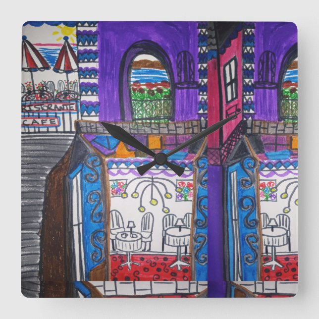 Reloj Cuadrado Violetas Cafe (Anverso)