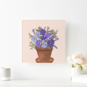 Reloj Cuadrado Violetas púrpuras en una maceta – Arte floral botá