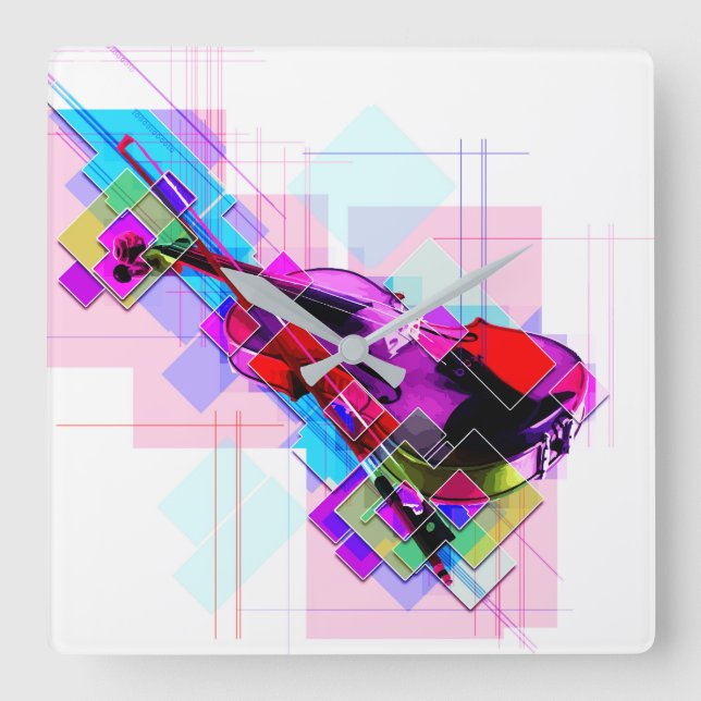Reloj Cuadrado Violín colorido (Anverso)