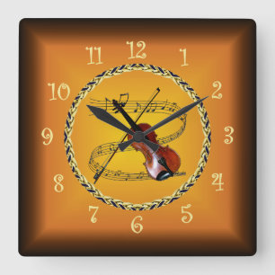 Reloj Cuadrado Violin En El Naranja De Desplazamiento Musical Rús