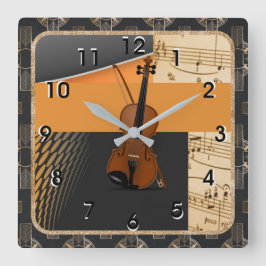 Reloj Cuadrado Violín en un tema musical abstracto