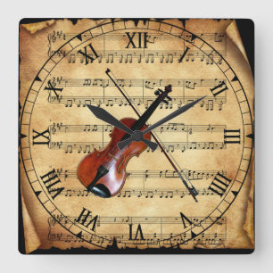 Reloj Cuadrado Violin ~ Fondo musical de hoja cosmética ~ Único ~