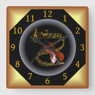 Reloj Cuadrado Violin ~ G clef ~ Musical Swirl ~ Spotlight ~* ~ ~