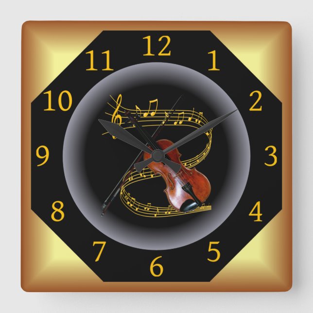 Reloj Cuadrado Violin ~ G clef ~ Musical Swirl ~ Spotlight ~* ~ ~ (Anverso)