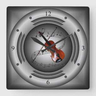 Reloj Cuadrado Violin ~ Musical Scroll ~ Silver Speaker ~ Un Gran
