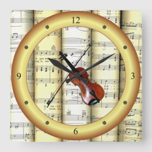 Reloj Cuadrado Violin ~ Rolling Sheet Music ~ Gold Ring ~ * ~ ~