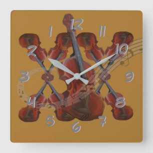 Reloj Cuadrado Violins - Turn Back the Time Backwards Clock