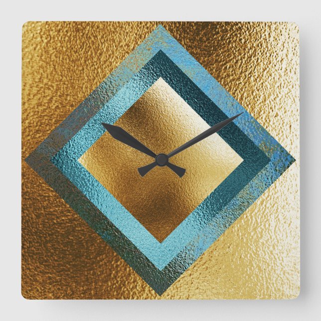 Reloj Cuadrado Vip Blue Golden Metallic Shiny Geometric Clock (Anverso)