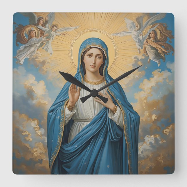 Reloj Cuadrado Virgen María celestial orante  (Anverso)