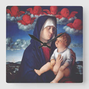 Reloj Cuadrado Virgen María y el Niño Arte Religioso Clásico