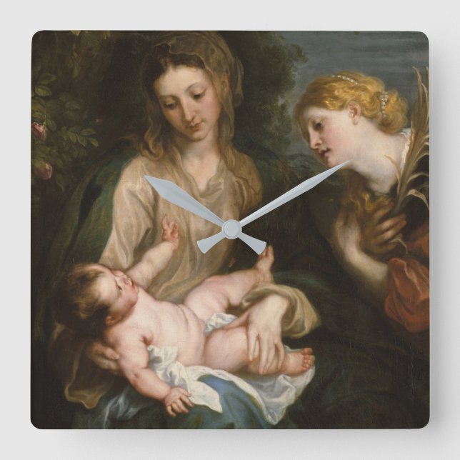 Reloj Cuadrado Virgen y niño con el santo Catherine de Alexandría (Anverso)