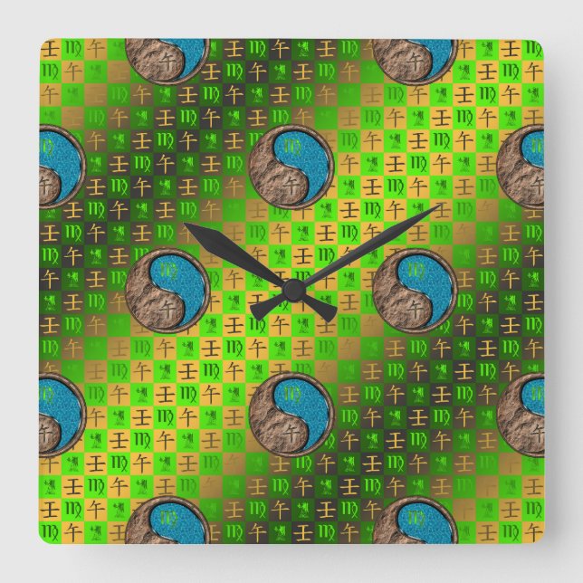 Reloj Cuadrado Virgo & Caballo de Agua (Anverso)