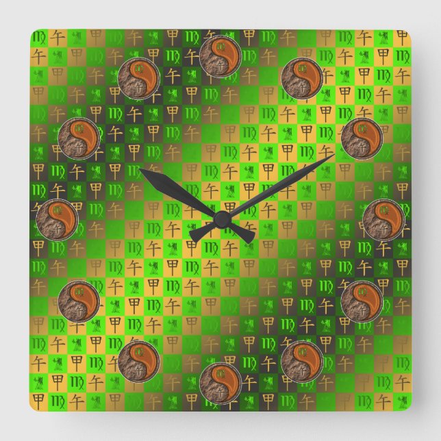 Reloj Cuadrado Virgo & Caballo de Madera (Anverso)