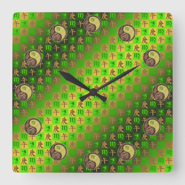 Reloj Cuadrado Virgo & Caballo de Metal (Anverso)
