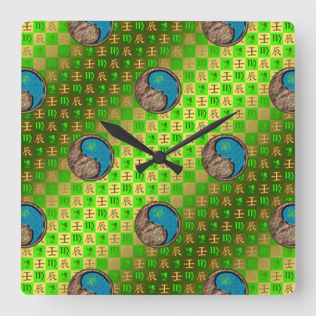 Reloj Cuadrado Virgo & Dragón de Agua (Anverso)