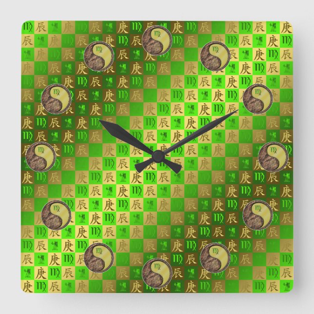 Reloj Cuadrado Virgo & Dragón de Metal (Anverso)