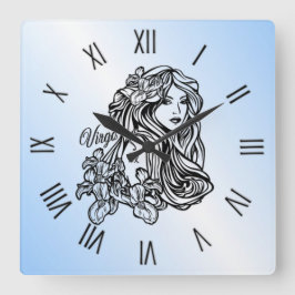 Reloj Cuadrado Virgo La Virgen Zodíaco Numerales Romanos Azules