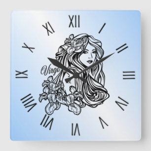 Reloj Cuadrado Virgo La Virgen Zodíaco Numerales Romanos Azules