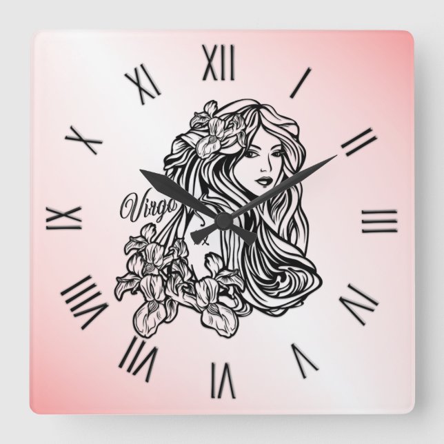 Reloj Cuadrado Virgo La Virgen Zodiaco Rosa (Anverso)