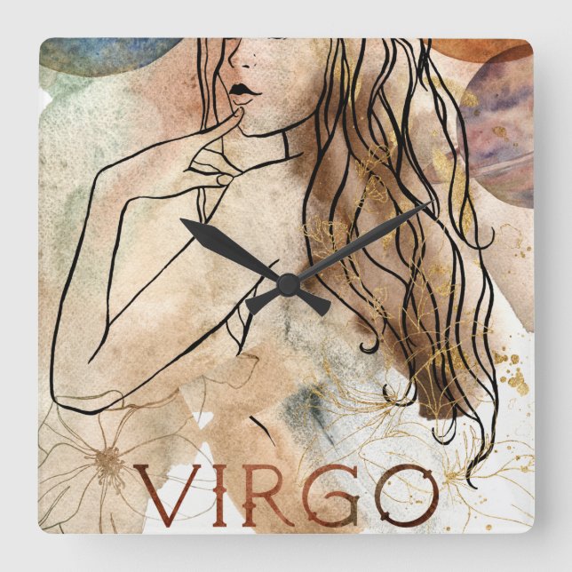 Reloj Cuadrado Virgo Maiden Earth sign astrological symbol gold  (Anverso)