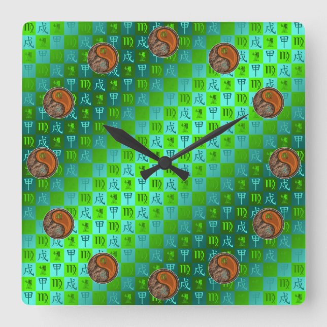 Reloj Cuadrado Virgo & Perro de Madera (Anverso)